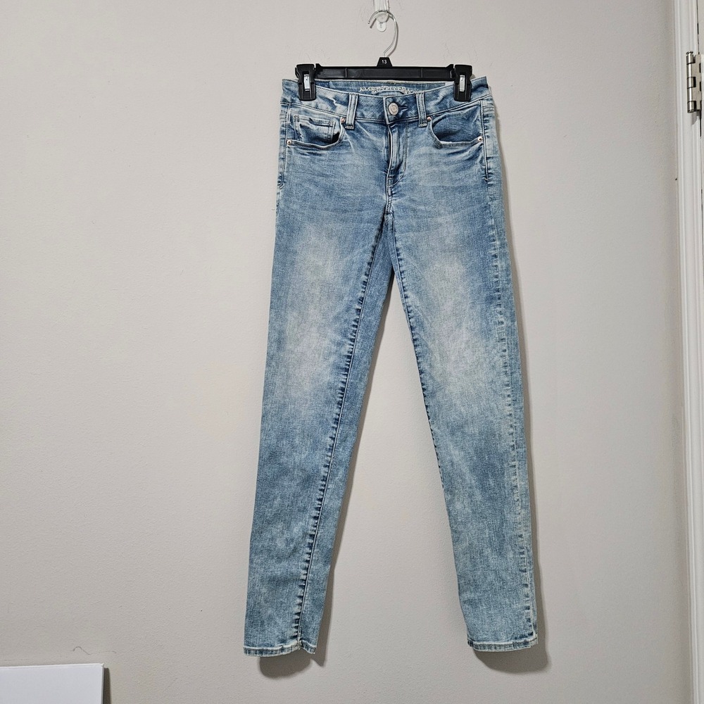 American Eagle Super Stretch Skinny Jeans Womens 0 Light Wash Acid Denim Regular